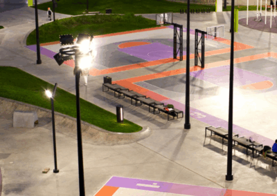 Customised Basketball Courts in a Large Commercial Park at Night